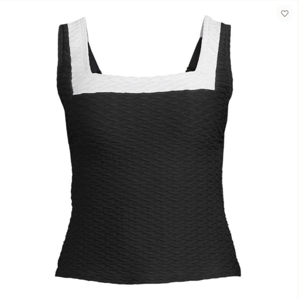 Lands' End Texture Square Neck Tankini Swimsuit Top - Size: Small Long - NWT